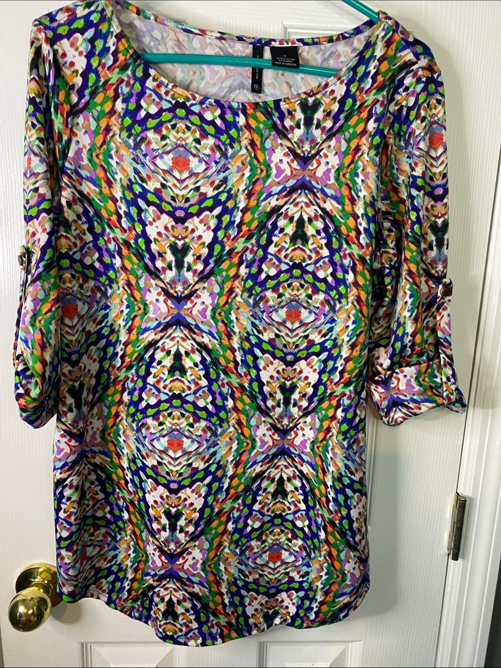 new directions Multicolor Abstract Print Tunic - Green Blue Purple Pink Size Sm.